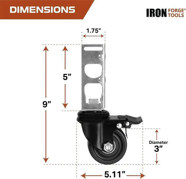 Alt view image 2 of 7 - Iron Forge Tools Rolling Storage Rack Caster Wheels, Set of 4-3 Inch