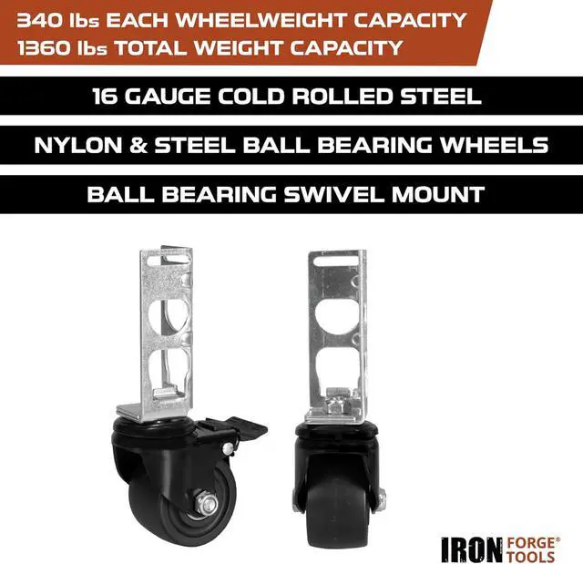 Alt view image 3 of 7 - Iron Forge Tools Rolling Storage Rack Caster Wheels, Set of 4-3 Inch