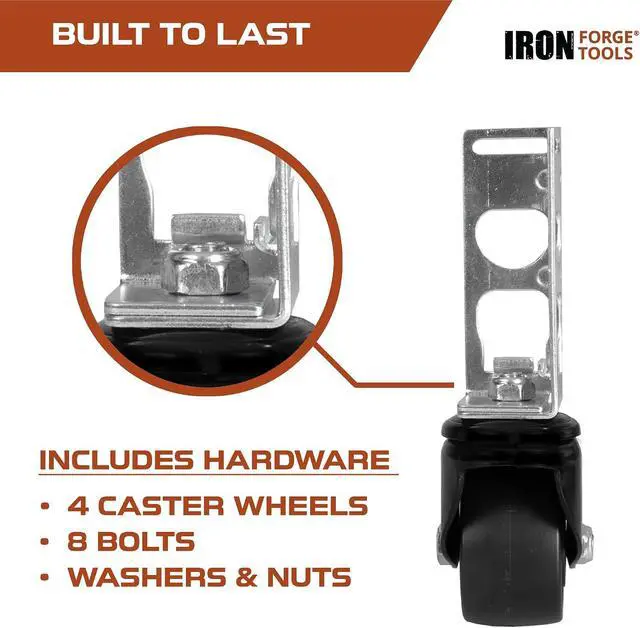 Alt view image 5 of 7 - Iron Forge Tools Rolling Storage Rack Caster Wheels, Set of 4-3 Inch