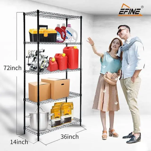 Alt view image 2 of 7 - EFINE 5-Shelf Shelving Unit with Shelf Liners Set of 5, NSF Certified, Adjustable Heavy Duty Metal Wire Shelves, 350lbs Loading Capacity Per Shelf, Storage Rack(36W x 14D x 72H) Pole Diameter 1 Inch