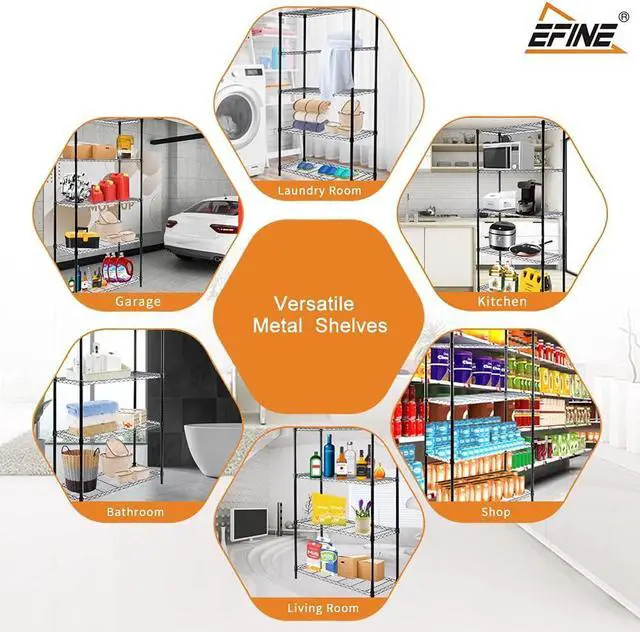 Alt view image 5 of 7 - EFINE 5-Shelf Shelving Unit with Shelf Liners Set of 5, NSF Certified, Adjustable Heavy Duty Metal Wire Shelves, 350lbs Loading Capacity Per Shelf, Storage Rack(36W x 14D x 72H) Pole Diameter 1 Inch