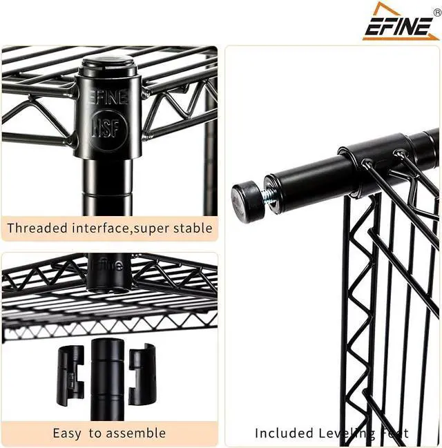Alt view image 6 of 7 - EFINE 5-Shelf Shelving Unit with Shelf Liners Set of 5, NSF Certified, Adjustable Heavy Duty Metal Wire Shelves, 350lbs Loading Capacity Per Shelf, Storage Rack(36W x 14D x 72H) Pole Diameter 1 Inch