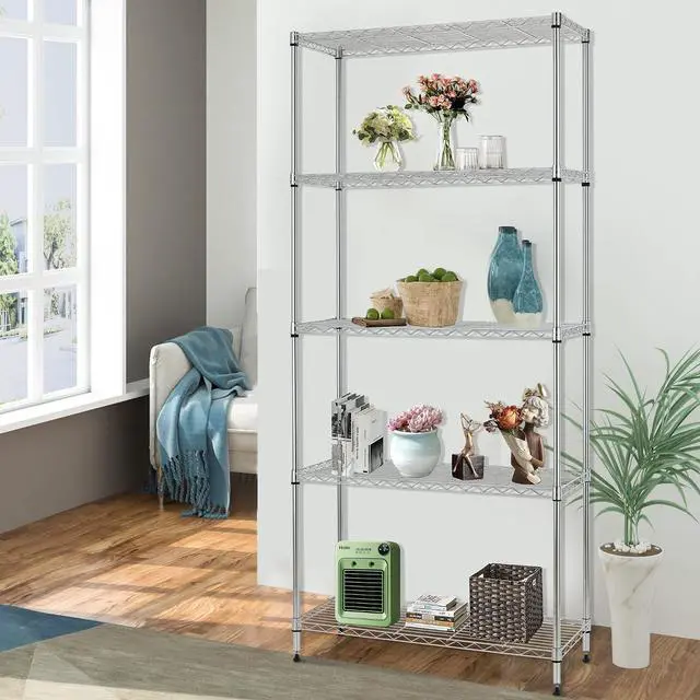 Alt view image 2 of 7 - FDW 14" D×24" W×60" H Wire Shelving Unit Metal Commercial Shelf with 5 Tier Layer Rack Strong Steel for Restaurant Garage Pantry Kitchen Garage,Chrome