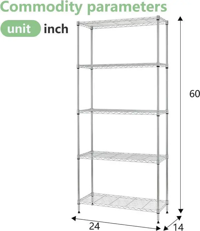 Alt view image 3 of 7 - FDW 14" D×24" W×60" H Wire Shelving Unit Metal Commercial Shelf with 5 Tier Layer Rack Strong Steel for Restaurant Garage Pantry Kitchen Garage,Chrome