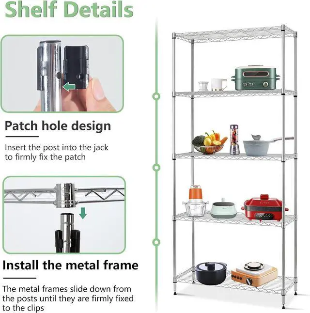 Alt view image 5 of 7 - FDW 14" D×24" W×60" H Wire Shelving Unit Metal Commercial Shelf with 5 Tier Layer Rack Strong Steel for Restaurant Garage Pantry Kitchen Garage,Chrome