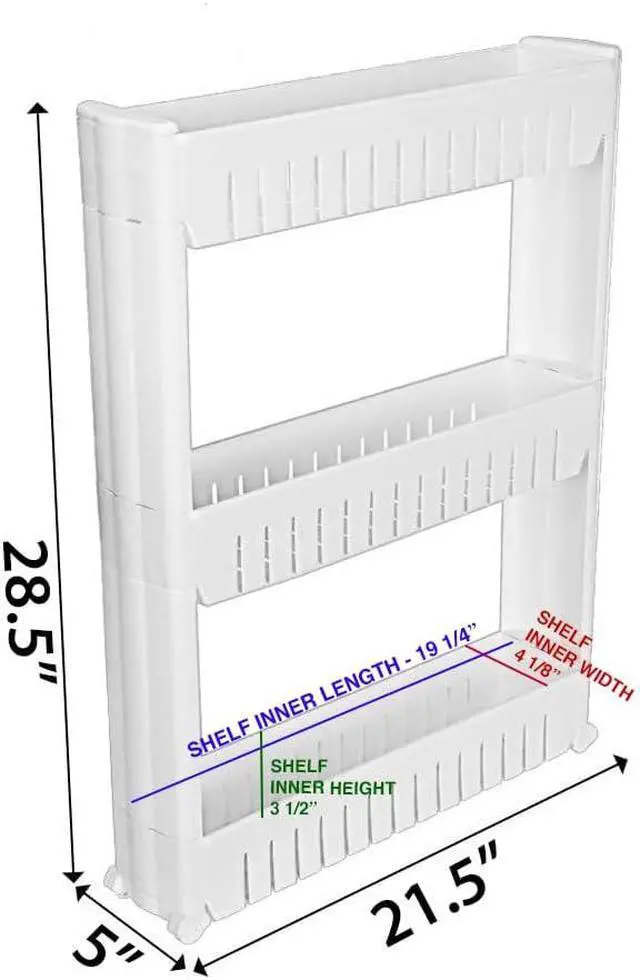Alt view image 2 of 7 - Modern Home Narrow Sliding Storage Organizer Rack - Laundry/Bathroom/Kitchen Portable Storage Shelves