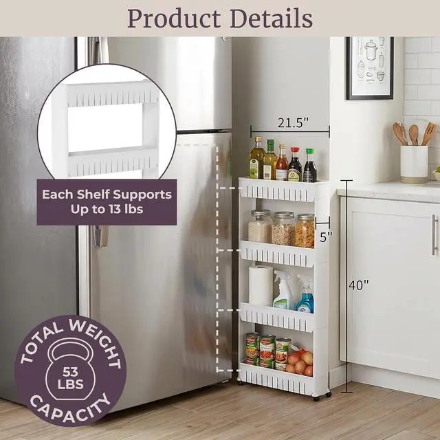 Alt view image 2 of 7 - Lavish Home 4-Tier Storage Organizer Rack, 21.5x5x40 White Spice Rack