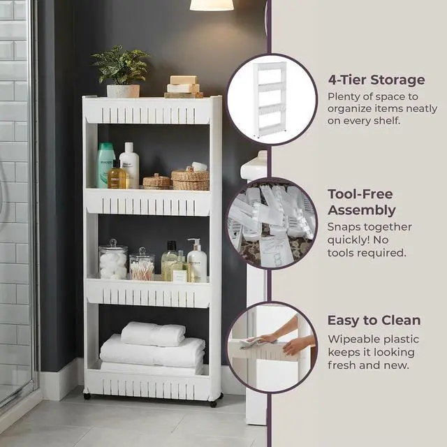 Alt view image 4 of 7 - Lavish Home 4-Tier Storage Organizer Rack, 21.5x5x40 White Spice Rack