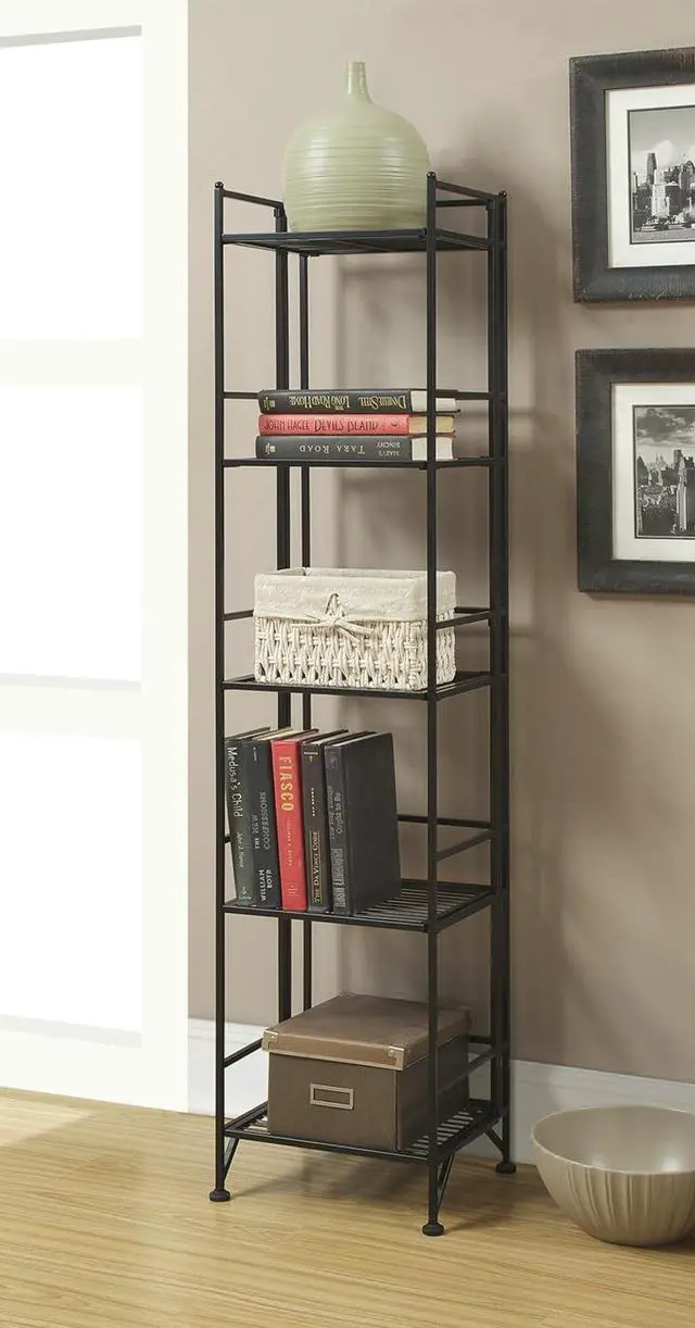 Alt view image 2 of 5 - Convenience Concepts Xtra Storage Shelves - 5-Tier Folding Metal Storage Shelves, Closet Organizer for Office, Laundry Room, Bedroom, Garage, Kitchen, Bathroom, Black