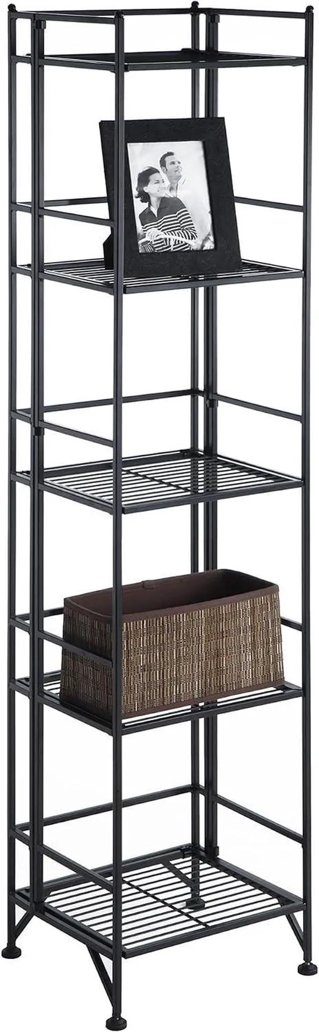 Alt view image 4 of 5 - Convenience Concepts Xtra Storage Shelves - 5-Tier Folding Metal Storage Shelves, Closet Organizer for Office, Laundry Room, Bedroom, Garage, Kitchen, Bathroom, Black