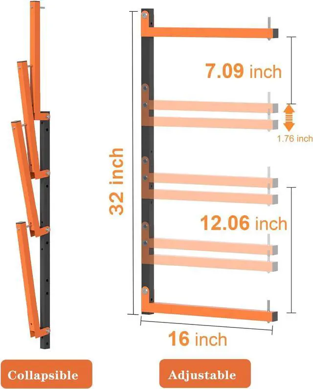 Alt view image 3 of 7 - Lumber Storage Rack Wall Mount, Foldable 8-Level Wood Storage Rack