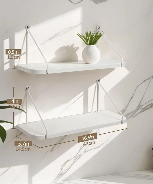 Alt view image 3 of 6 - Afuly White Floating Shelves for Wall, Shelf with Brackets, Set of 2