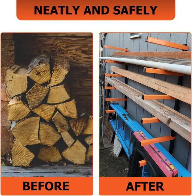 Alt view image 7 of 7 - ECOTRIC Lumber Rack Wall Mount Wood Organizer Lumber Organizer - Heavy Duty