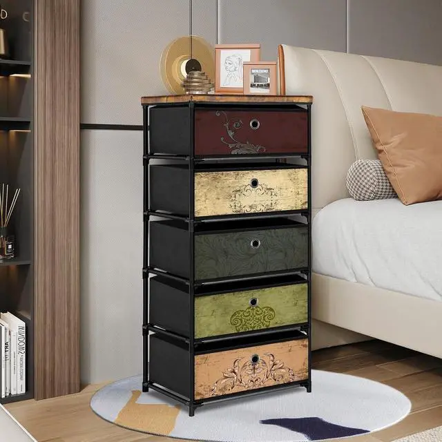Alt view image 2 of 7 - VASICAR Nightstand with 5 Drawers, Clothes Storage Organizer, Cube Bins