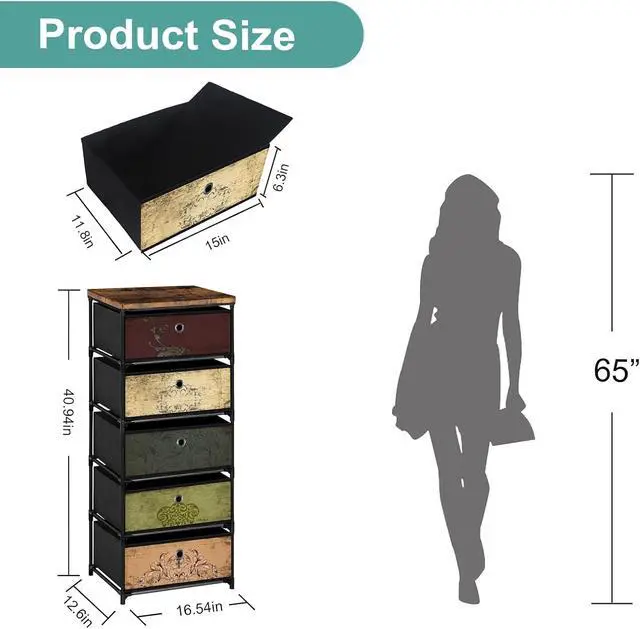 Alt view image 3 of 7 - VASICAR Nightstand with 5 Drawers, Clothes Storage Organizer, Cube Bins