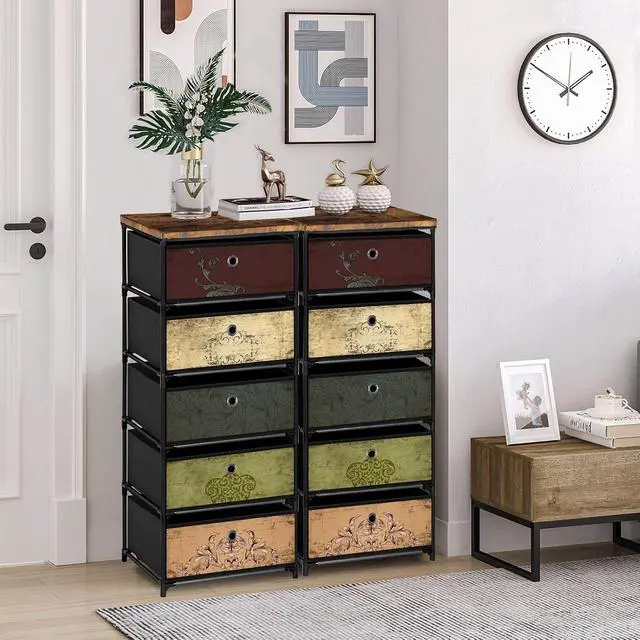 Alt view image 4 of 7 - VASICAR Nightstand with 5 Drawers, Clothes Storage Organizer, Cube Bins
