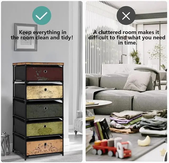 Alt view image 6 of 7 - VASICAR Nightstand with 5 Drawers, Clothes Storage Organizer, Cube Bins