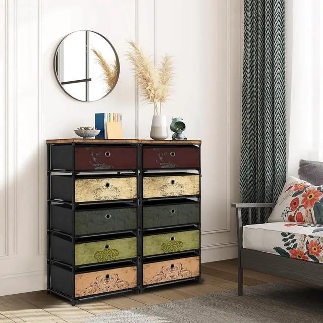 Alt view image 7 of 7 - VASICAR Nightstand with 5 Drawers, Clothes Storage Organizer, Cube Bins