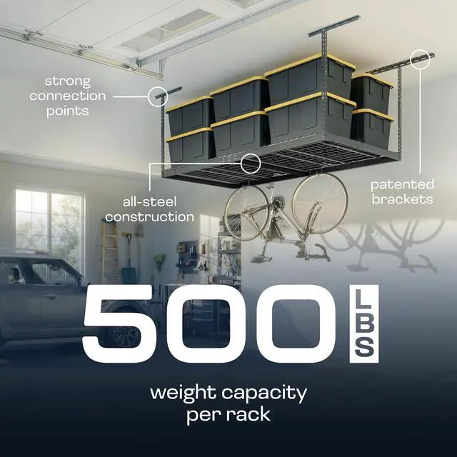 Alt view image 4 of 7 - MonsterRax 4x8 Overhead Garage Storage Rack, Gray, 12"-24" Height
