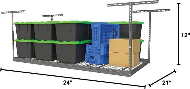 Alt view image 7 of 7 - MonsterRax 4x8 Overhead Garage Storage Rack, Gray, 12"-24" Height