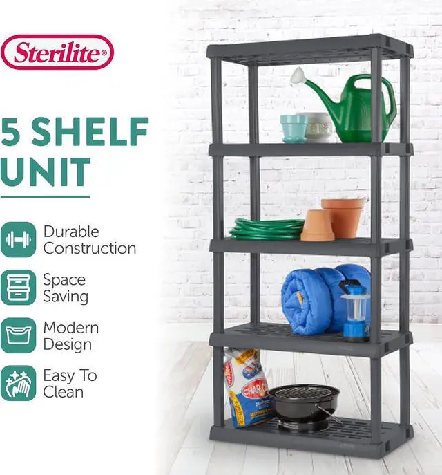 Alt view image 4 of 7 - Sterilite 5 Shelf Unit, Heavy-Duty Plastic Utility Storage Rack, 4-Pack