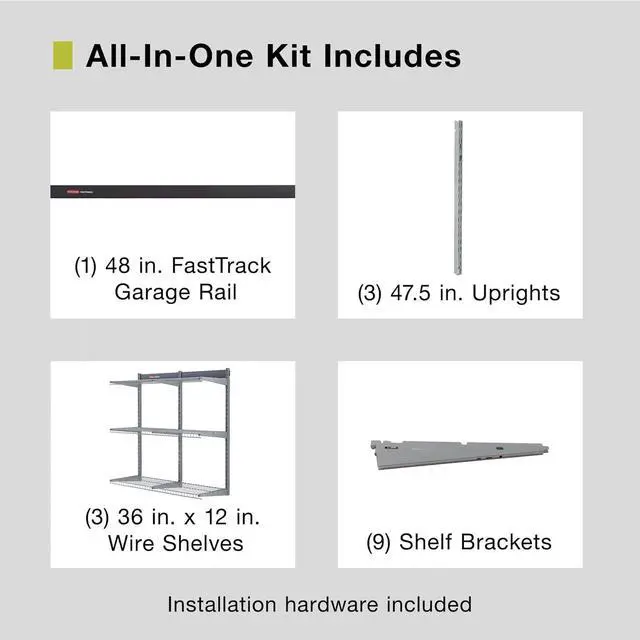 Alt view image 5 of 7 - Rubbermaid Fasttrack Rail Storage 36"x12" 3-Shelf Kit, 350 lbs. Per Shelf, for Home/Garage/Shed/Workshop Organization