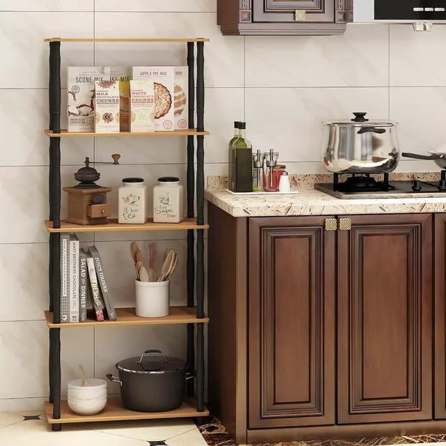 Alt view image 5 of 7 - Furinno TURN-S-TUBE Storage Shelves, 5-Tier Book Shelf, Corner Shelf, Toolless Open Shelves, Classic Tubes, for Organization and Storage, Living Room, Garage, Home Office, Light Cherry