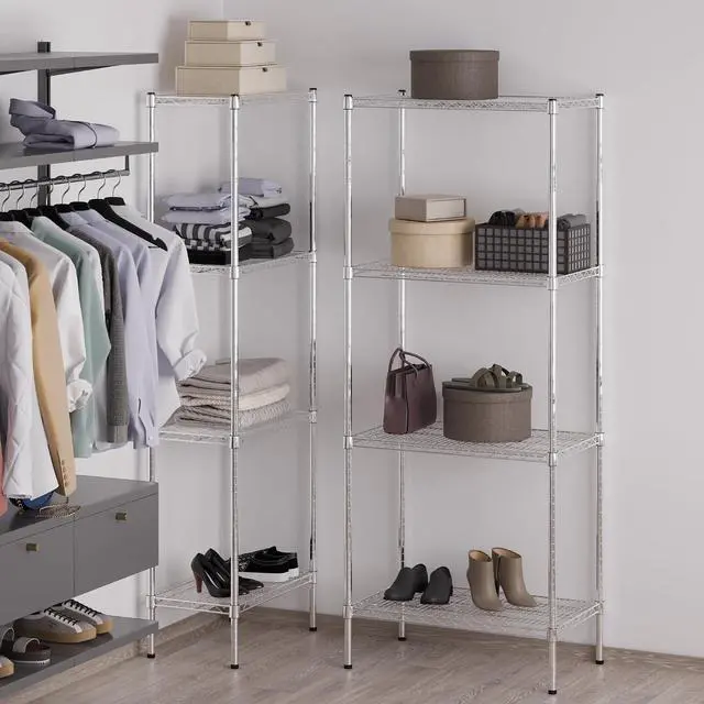 Alt view image 4 of 7 - 18" Deep x 30" Wide x 74" High 4 Tier Chrome Wire Shelving Kit | NSF Commercial Storage Rack Unit