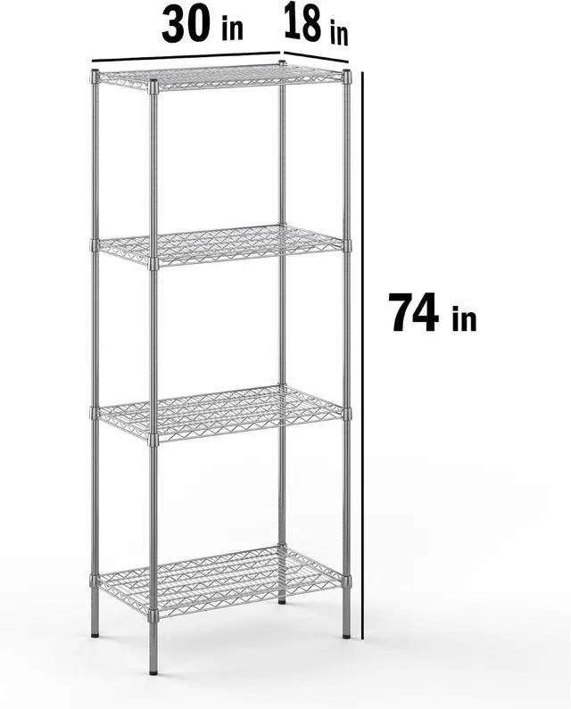 Alt view image 2 of 7 - 18" Deep x 30" Wide x 74" High 4 Tier Chrome Wire Shelving Kit | NSF Commercial Storage Rack Unit