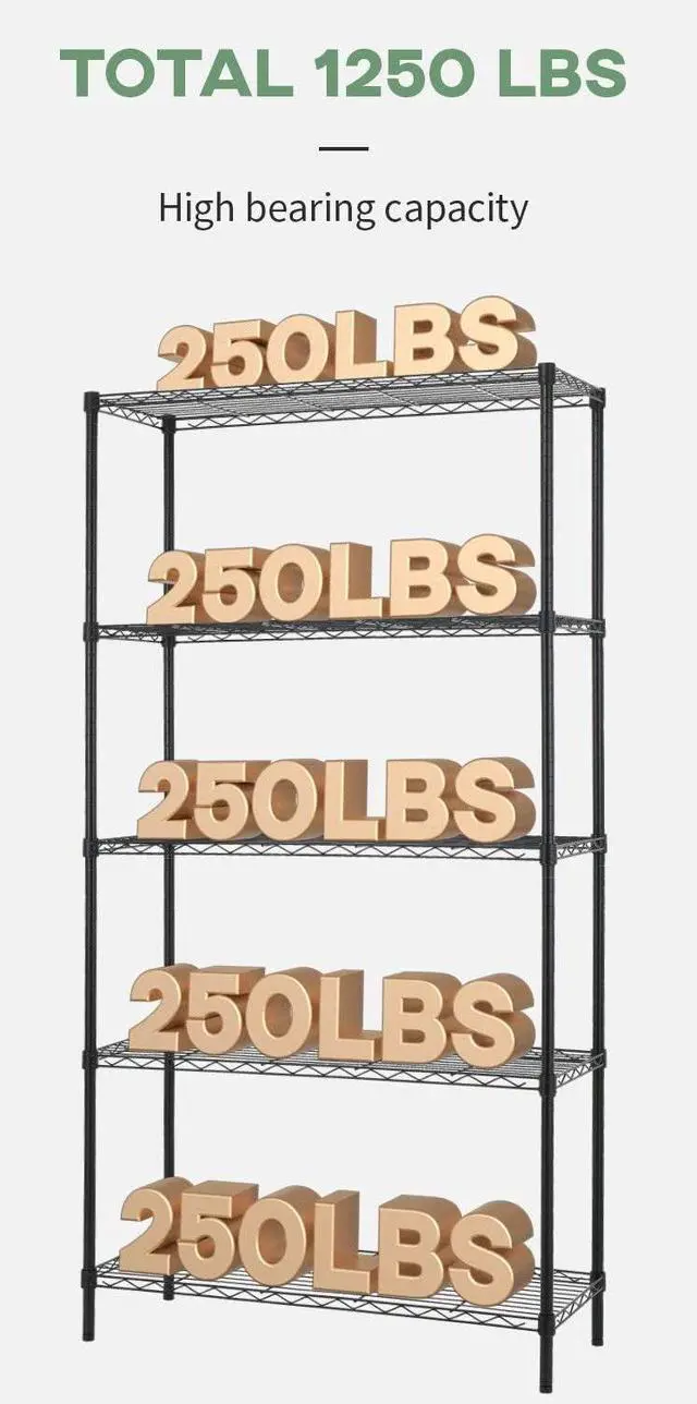 Alt view image 4 of 7 - FDW 14" D x 36" W x 72" H 5-Shelf Wire Shelving Adjustable Metal Shelf Large Storage Shelves Heavy Duty Height Commercial Grade Steel Layer Shelf 1250 LBS Capacity,Black