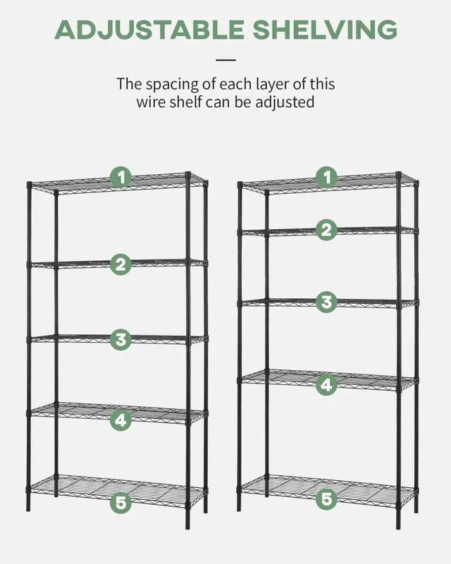 Alt view image 7 of 7 - FDW 14" D x 36" W x 72" H 5-Shelf Wire Shelving Adjustable Metal Shelf Large Storage Shelves Heavy Duty Height Commercial Grade Steel Layer Shelf 1250 LBS Capacity,Black