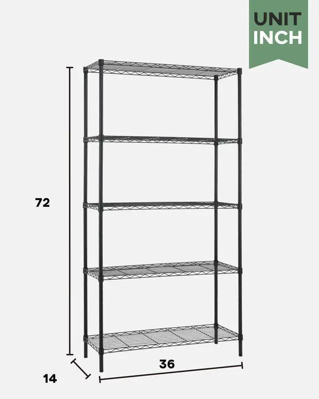 Alt view image 3 of 7 - FDW 14" D x 36" W x 72" H 5-Shelf Wire Shelving Adjustable Metal Shelf Large Storage Shelves Heavy Duty Height Commercial Grade Steel Layer Shelf 1250 LBS Capacity,Black