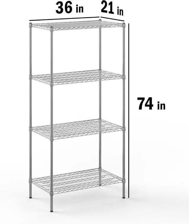 Alt view image 2 of 6 - 21" Deep x 36" Wide x 74" High 4 Tier Chrome Wire Shelving Kit | NSF Commercial Storage Rack Unit