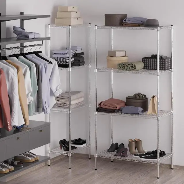 Alt view image 5 of 6 - 21" Deep x 36" Wide x 74" High 4 Tier Chrome Wire Shelving Kit | NSF Commercial Storage Rack Unit