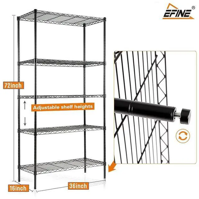 Alt view image 3 of 7 - Catalina Creations EFINE 5-Shelf Shelving Unit with Shelf Liners Set of 5, Adjustable Storage Rack, Steel Wire Shelves, Shelving Units and Storage for Kitchen and Garage (35.5W X 15.8D X 71H)