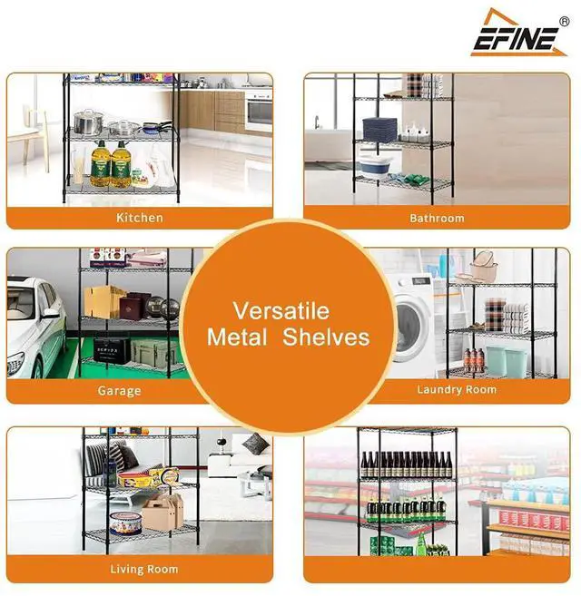 Alt view image 6 of 7 - Catalina Creations EFINE 5-Shelf Shelving Unit with Shelf Liners Set of 5, Adjustable Storage Rack, Steel Wire Shelves, Shelving Units and Storage for Kitchen and Garage (35.5W X 15.8D X 71H)