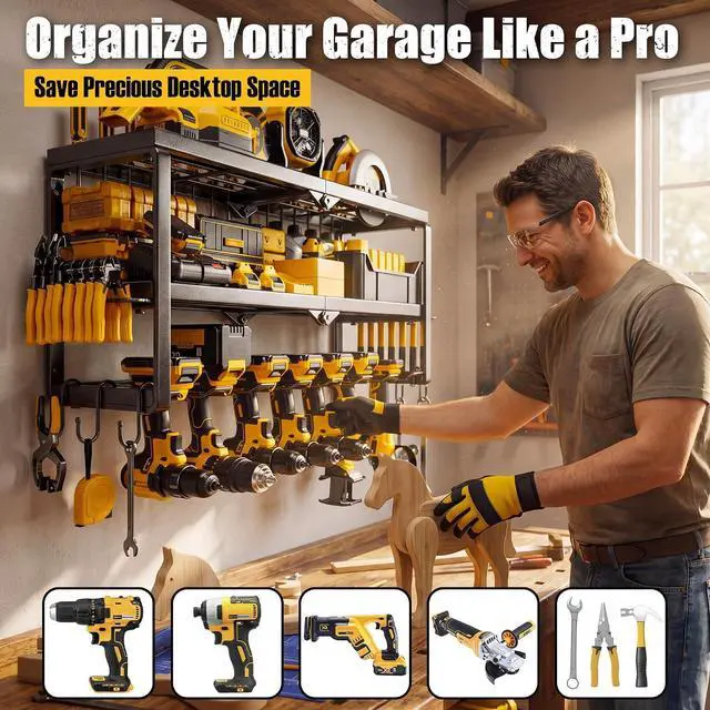 Alt view image 2 of 7 - 320lbs Power Tool Organizer Wall Mount with Charging Station Shelf