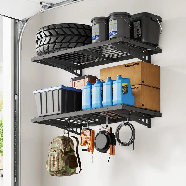 Alt view image 2 of 7 - FLEXIMOUNTS 2 Pack 2x4ft Garage Storage with 4 Hooks, Black