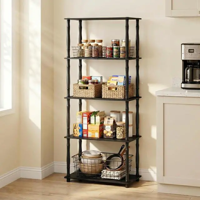 Alt view image 2 of 7 - Furinno Turn-N-Tube 5-Tier Multipurpose Shelf / Display Rack / Storage Shelf / Bookshelf, Classic Tubes, Americano/Black
