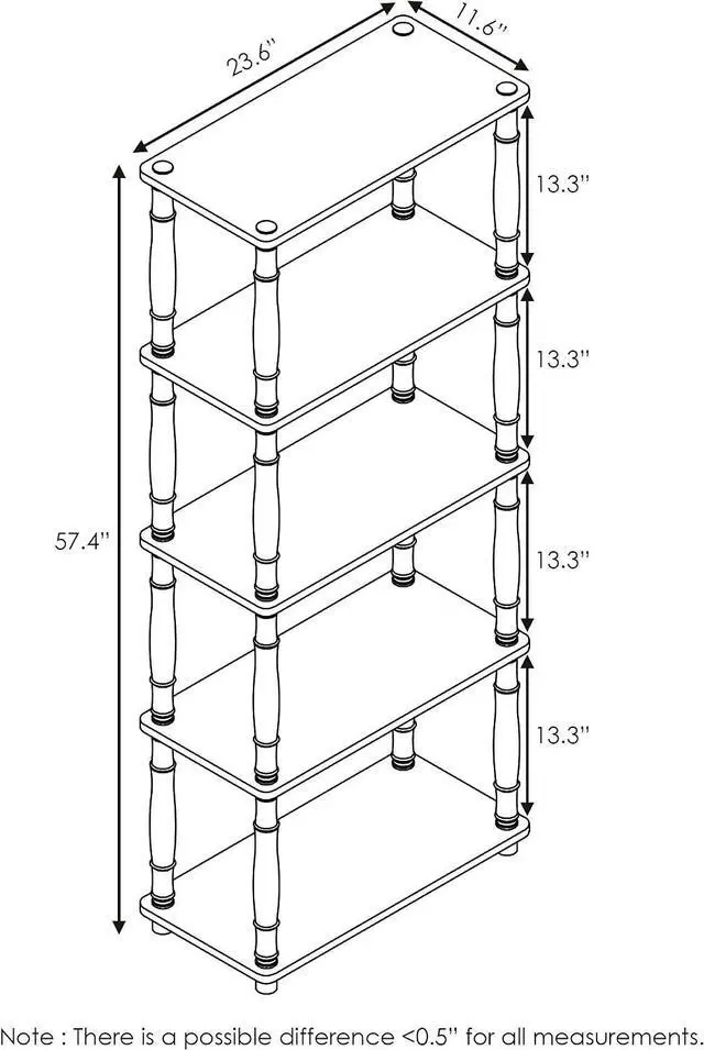 Alt view image 3 of 7 - Furinno TURN-S-TUBE Storage Shelves, 5-Tier Book Shelf, Corner Shelf, Toolless Open Shelves, Classic Tubes, for Organization and Storage, Living Room, Garage, Home Office, Light Cherry