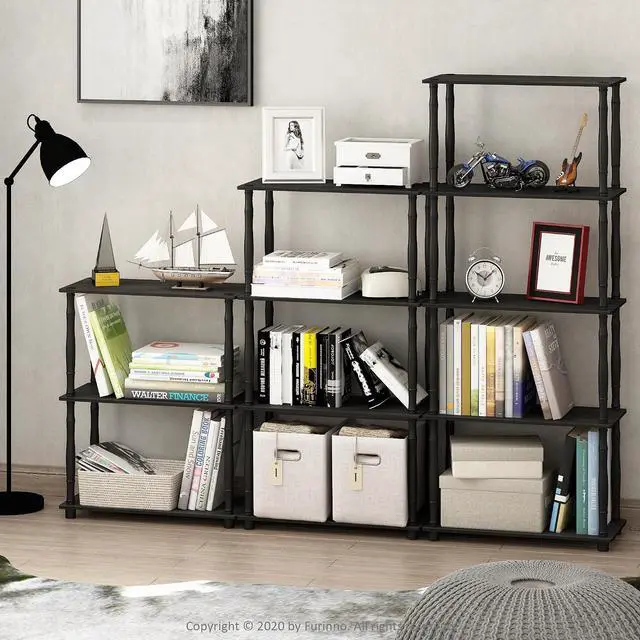 Alt view image 5 of 7 - Furinno Turn-N-Tube 5-Tier Multipurpose Shelf / Display Rack / Storage Shelf / Bookshelf, Classic Tubes, Americano/Black