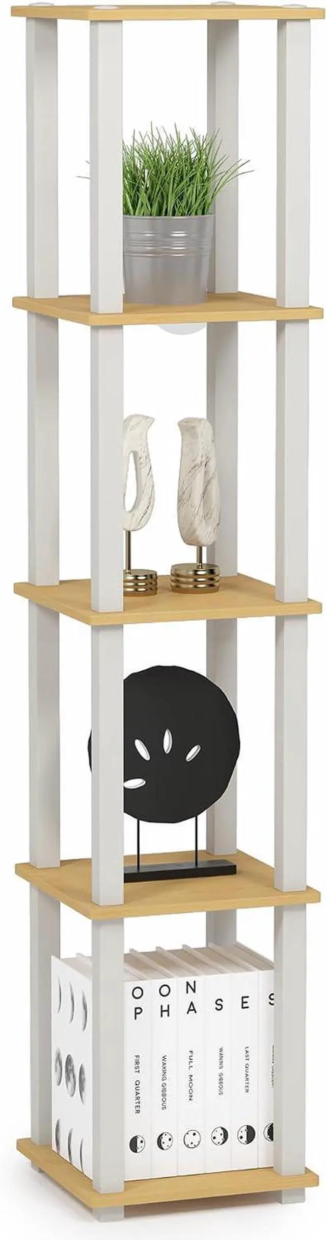 Main image of FURINNO Turn-S-Tube 5-Tier Corner Square Rack Display Shelf, Beech/White