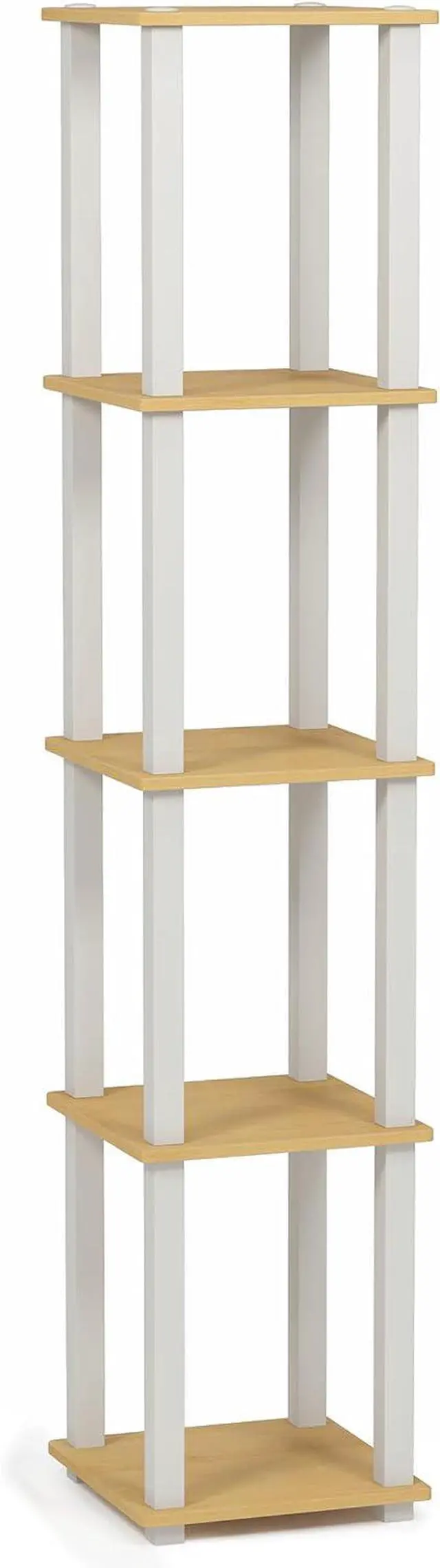 Alt view image 6 of 7 - FURINNO Turn-S-Tube 5-Tier Corner Square Rack Display Shelf, Beech/White