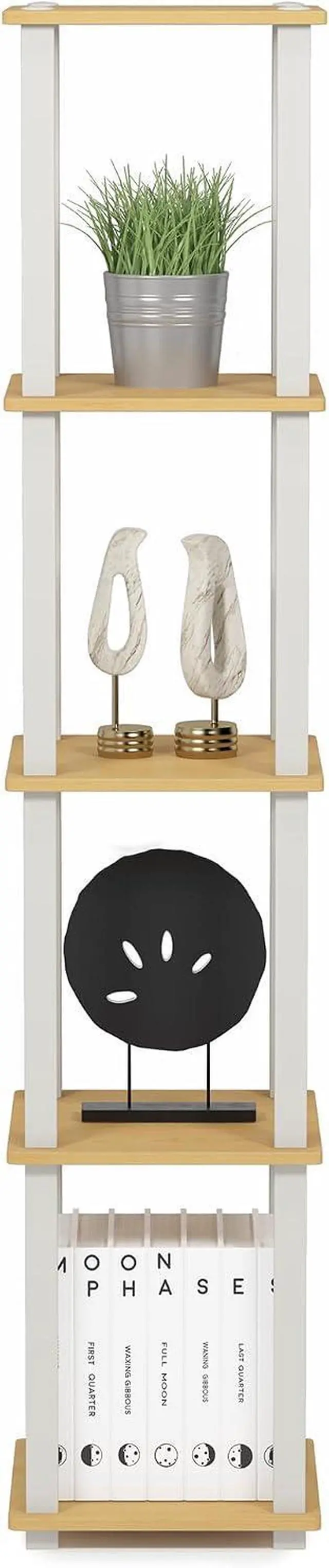 Alt view image 5 of 7 - FURINNO Turn-S-Tube 5-Tier Corner Square Rack Display Shelf, Beech/White