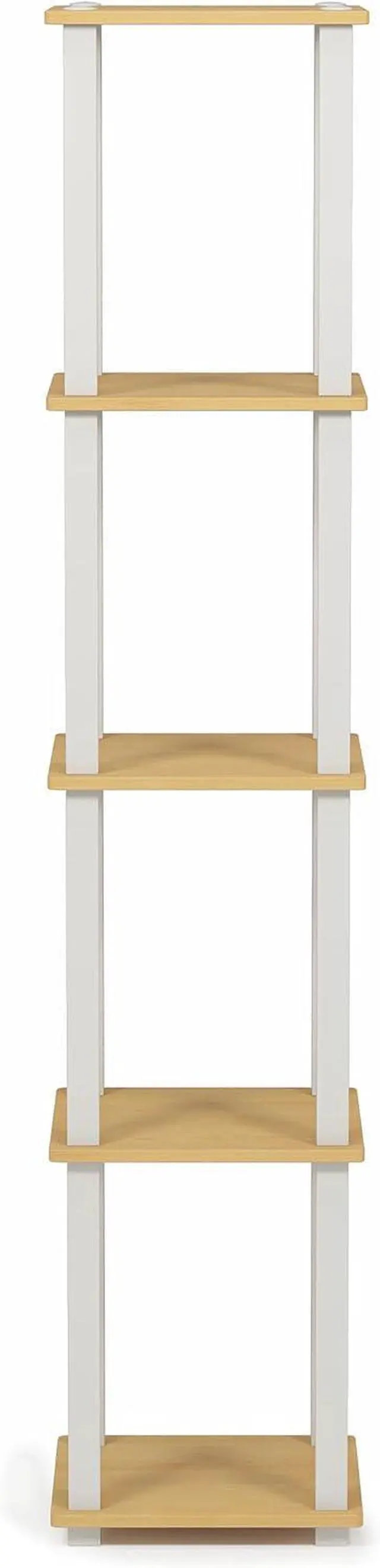 Alt view image 7 of 7 - FURINNO Turn-S-Tube 5-Tier Corner Square Rack Display Shelf, Beech/White