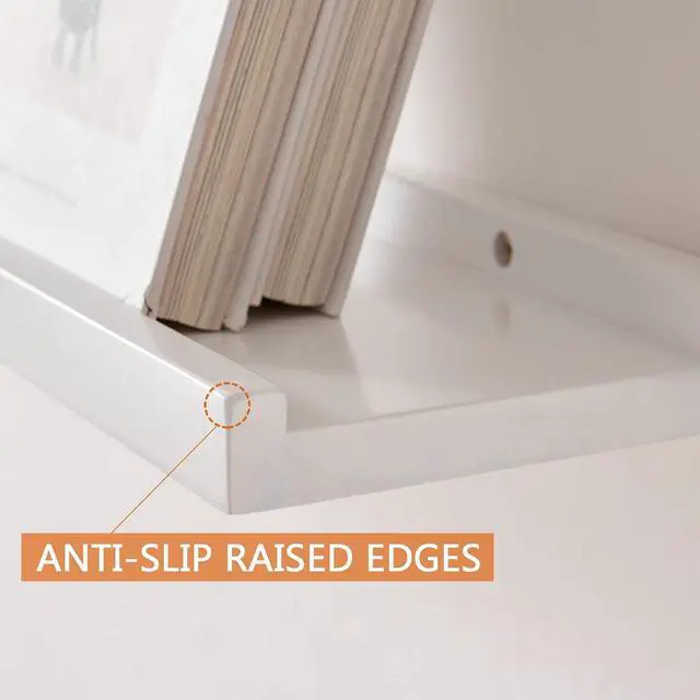 Alt view image 6 of 6 - White Floating Shelves Natural Wood Wall Mounted Display Picture Ledge Shelf Oak Wall Shelf for Home Office Living Room Bedroom Storage Shelf 6X12 Inch