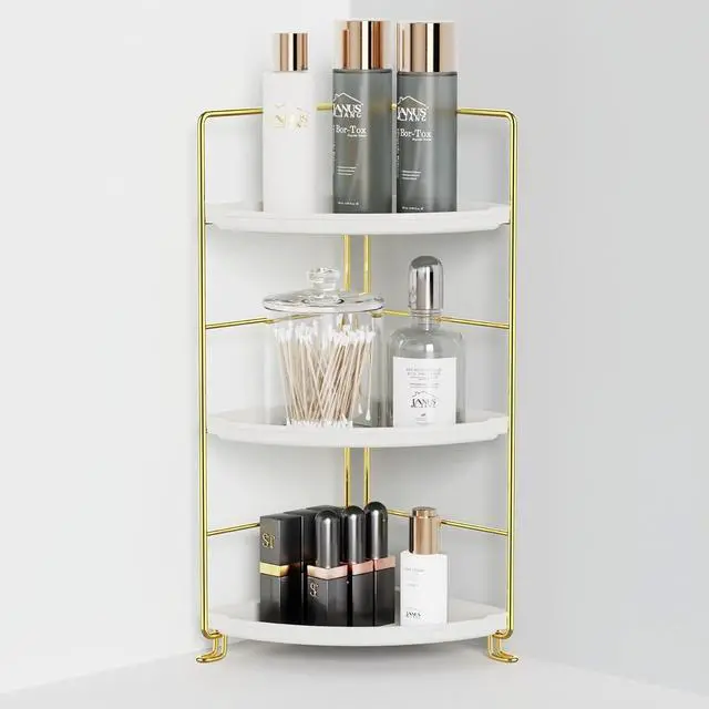 Main image of 3-Tier Bathroom Organizer Countertop, Corner Bathroom Counter Organizer, Makeup for Vanity Skincare Organizers and Storage, Kitchen Counter Organizer Perfume Organizer (Gold)
