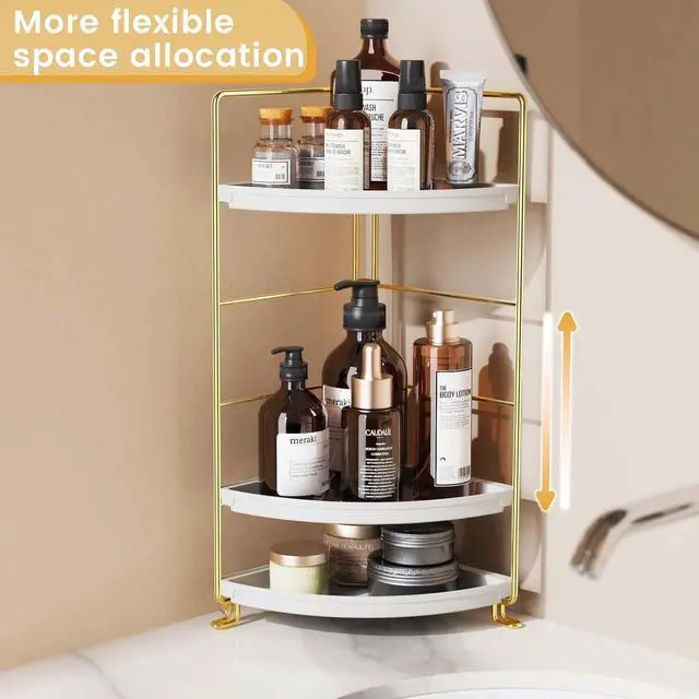 Alt view image 4 of 7 - 3-Tier Bathroom Organizer Countertop, Corner Bathroom Counter Organizer, Makeup for Vanity Skincare Organizers and Storage, Kitchen Counter Organizer Perfume Organizer (Gold)