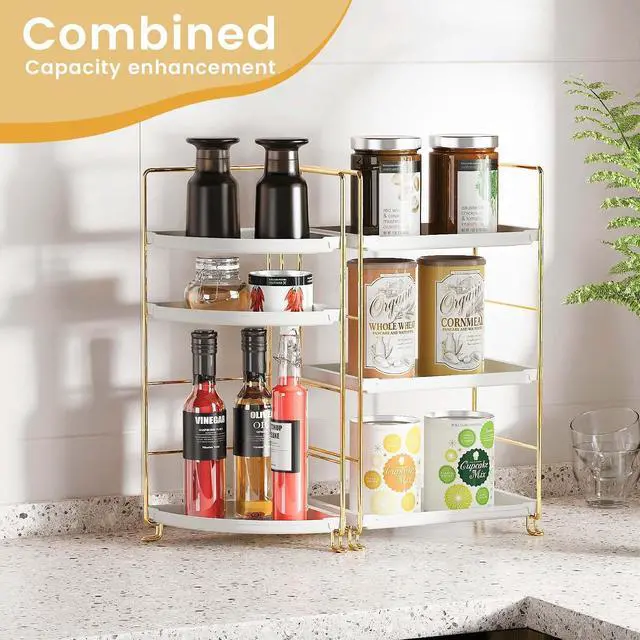 Alt view image 5 of 7 - 3-Tier Bathroom Organizer Countertop, Corner Bathroom Counter Organizer, Makeup for Vanity Skincare Organizers and Storage, Kitchen Counter Organizer Perfume Organizer (Gold)
