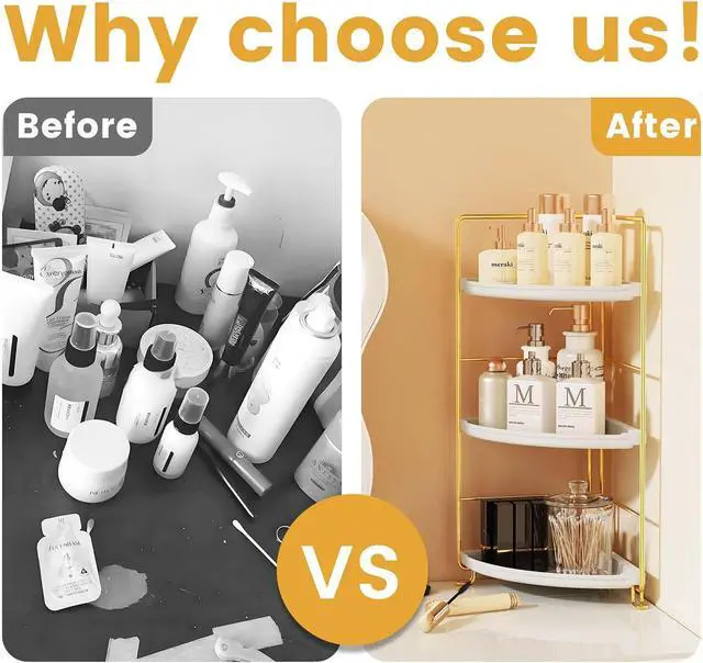 Alt view image 6 of 7 - 3-Tier Bathroom Organizer Countertop, Corner Bathroom Counter Organizer, Makeup for Vanity Skincare Organizers and Storage, Kitchen Counter Organizer Perfume Organizer (Gold)